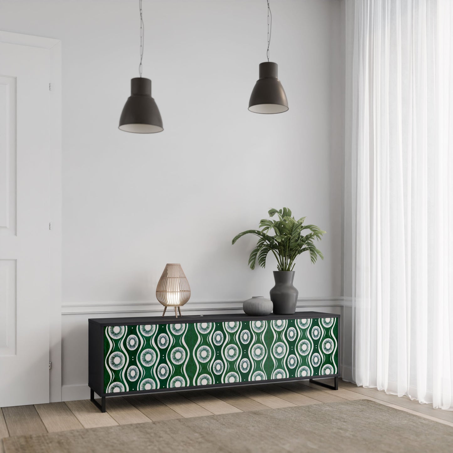GREEN EYES 3-Door TV Stand in Black Finish