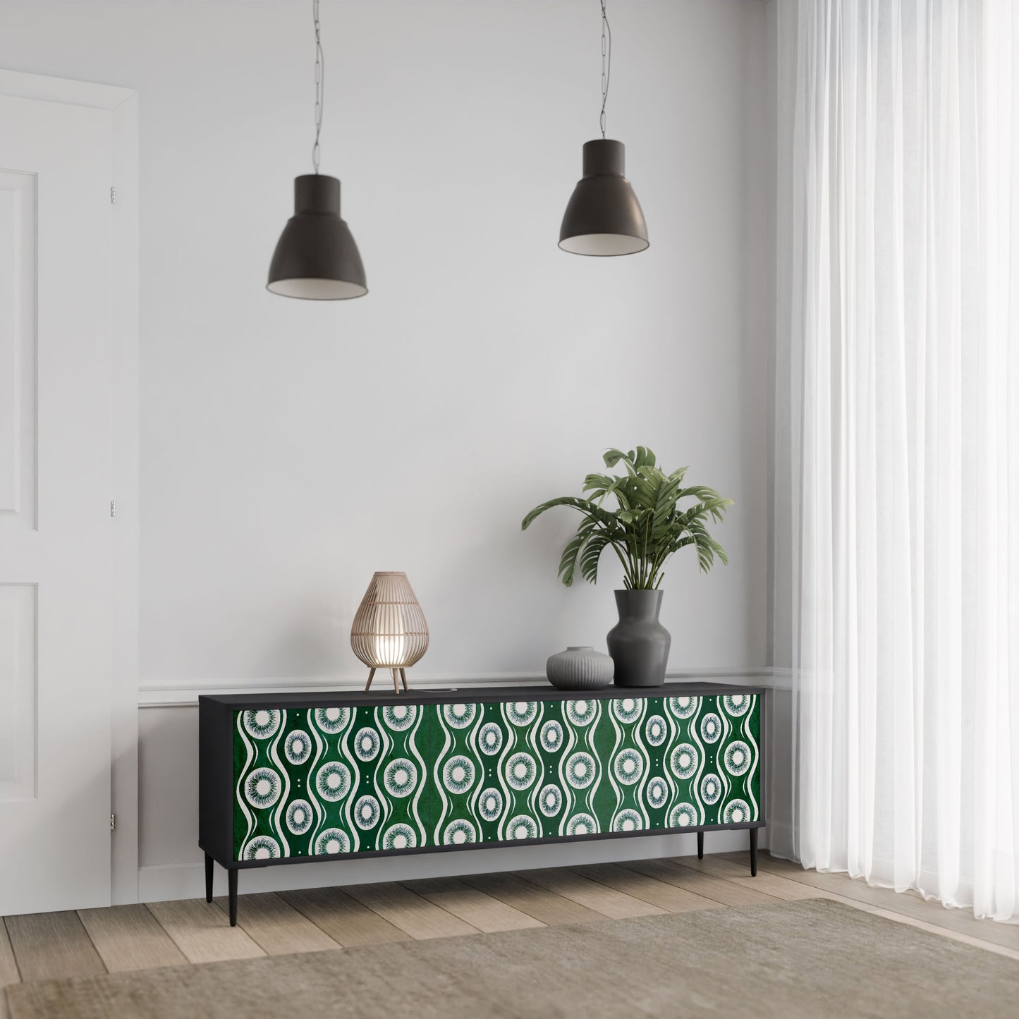 GREEN EYES 3-Door TV Stand in Black Finish