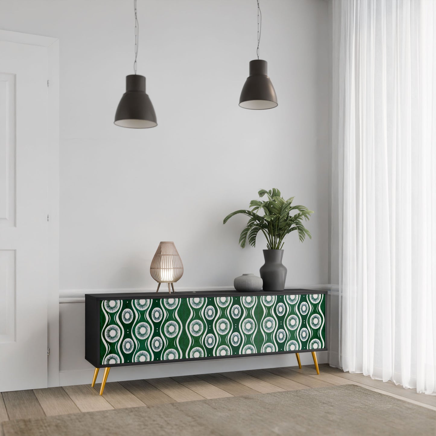 GREEN EYES 3-Door TV Stand in Black Finish