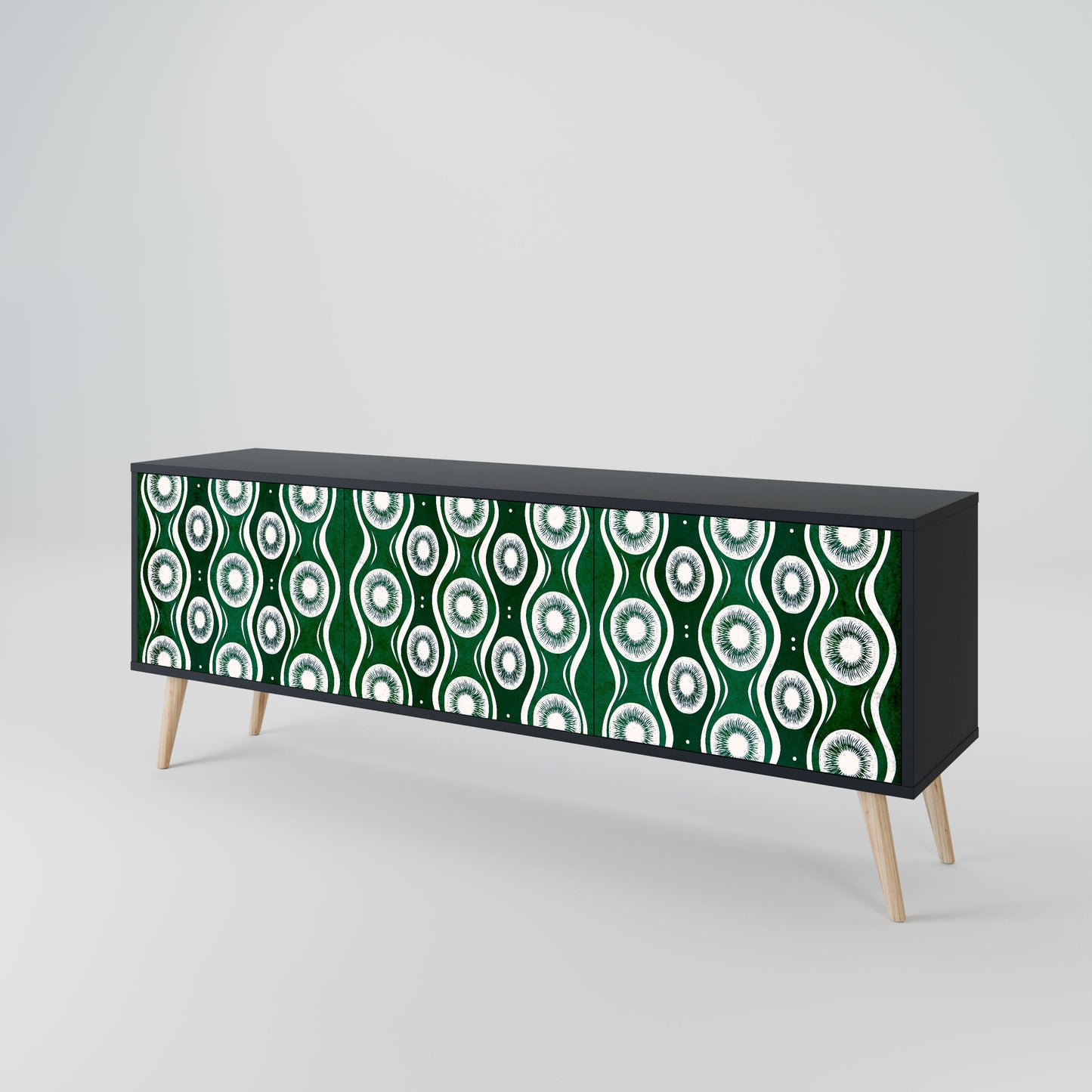 GREEN EYES 3-Door TV Stand in Black Finish