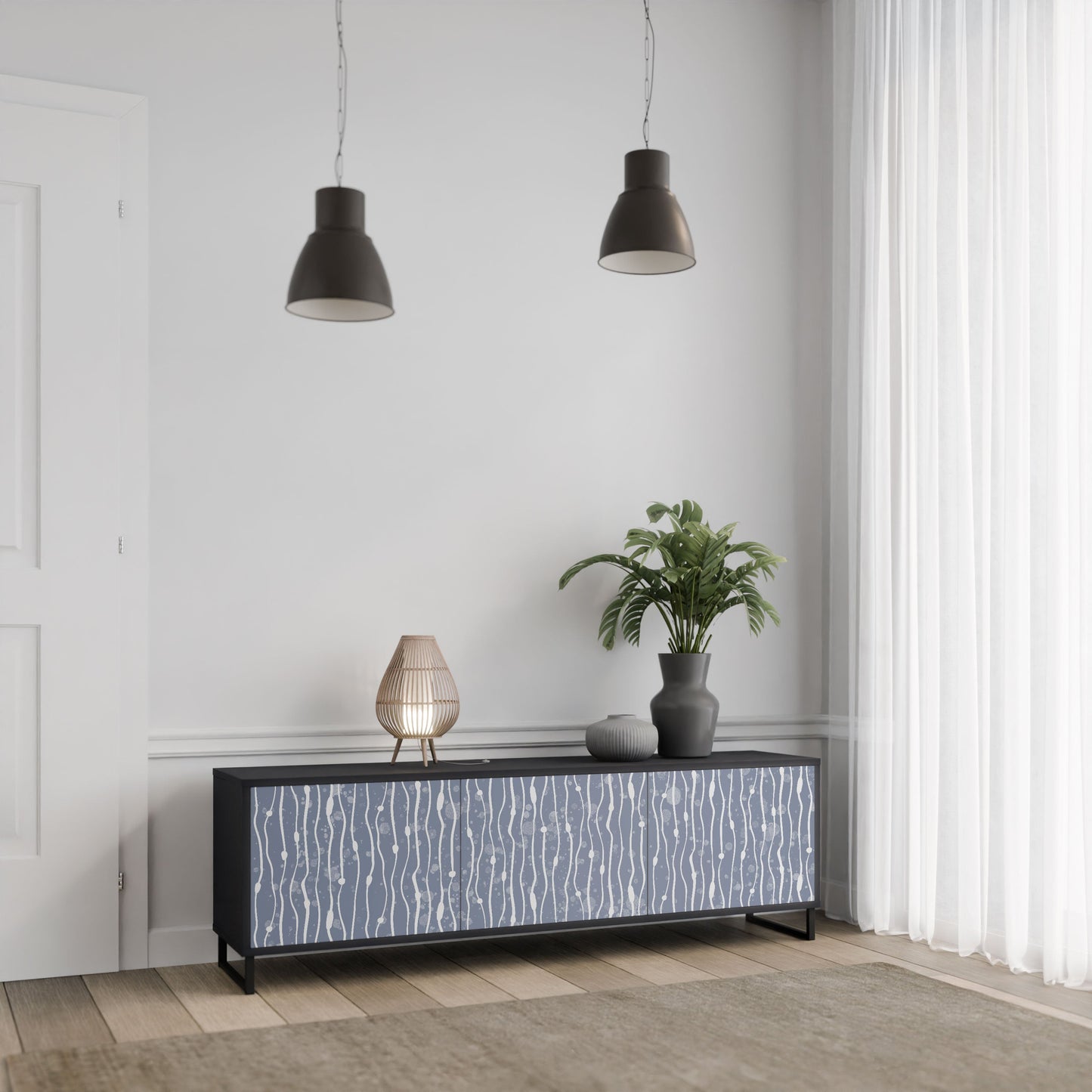 GRAPHITE RAIN 3-Door TV Stand in Black Finish