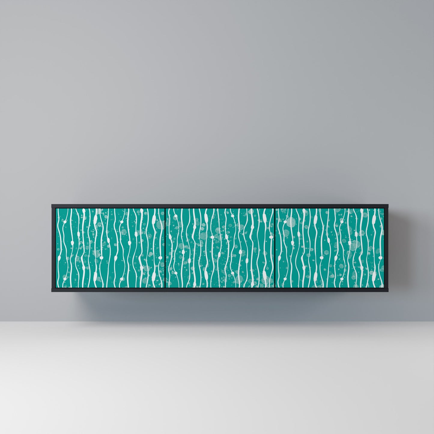 TURQUOISE RAIN 3-Door TV Stand in Black Finish