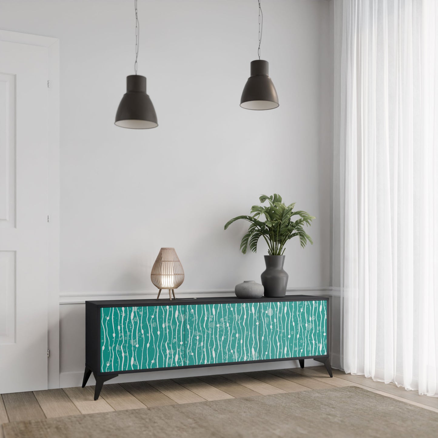 Mobile TV TURQUOISE RAIN a 3 ante con finitura nera