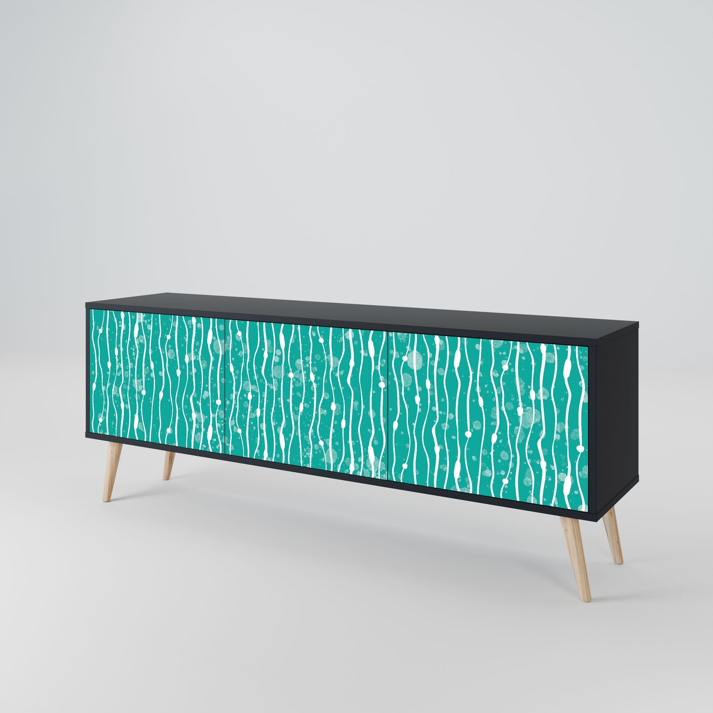 Mobile TV TURQUOISE RAIN a 3 ante con finitura nera