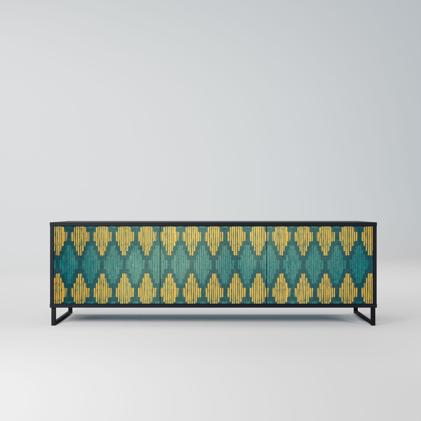 POLYGONS 3-Door TV Stand in Black Finish