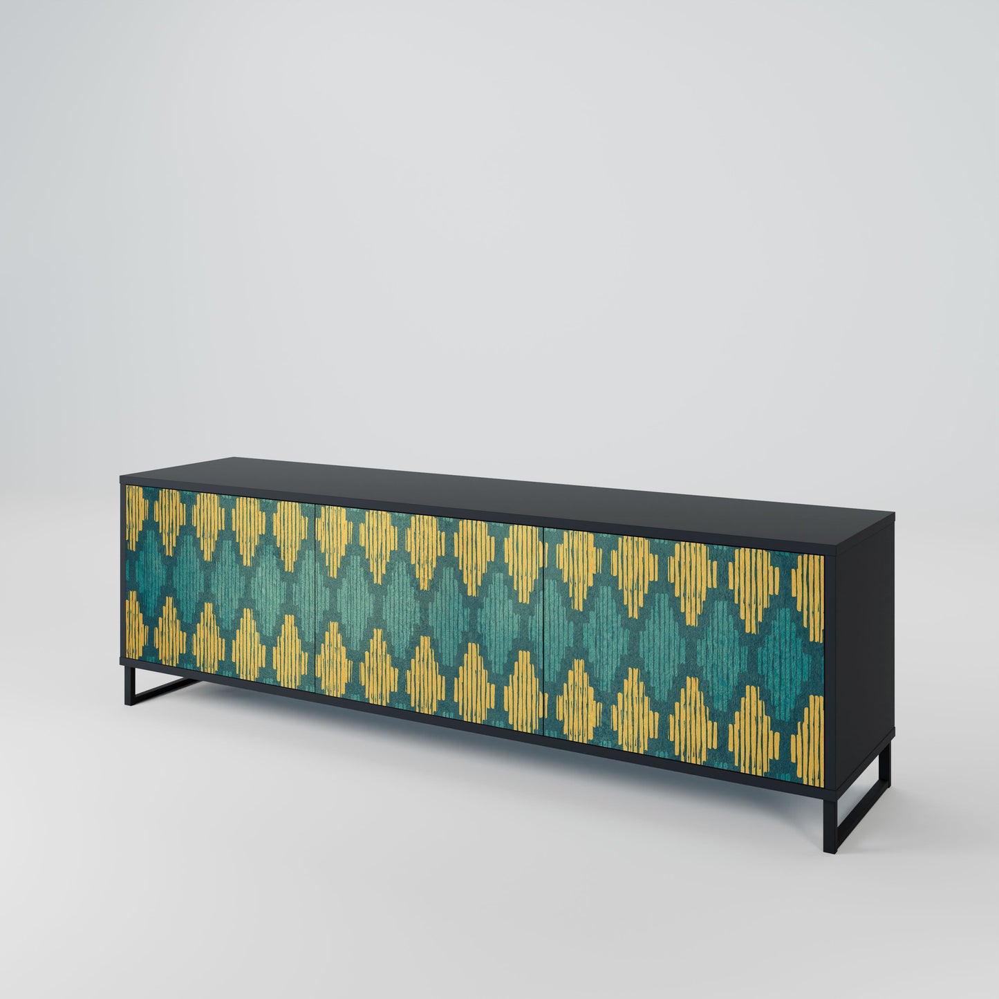 POLYGONS 3-Door TV Stand in Black Finish