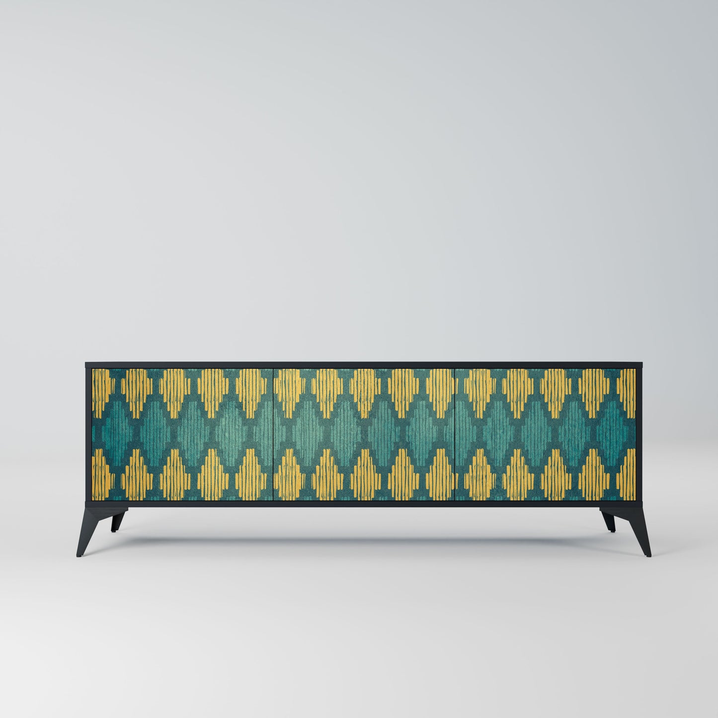 POLYGONS 3-Door TV Stand in Black Finish