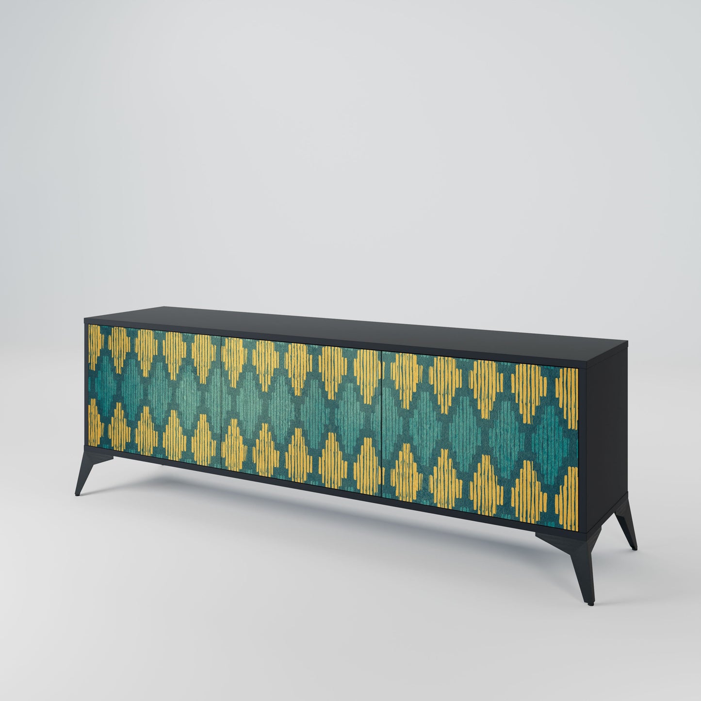 POLYGONS 3-Door TV Stand in Black Finish
