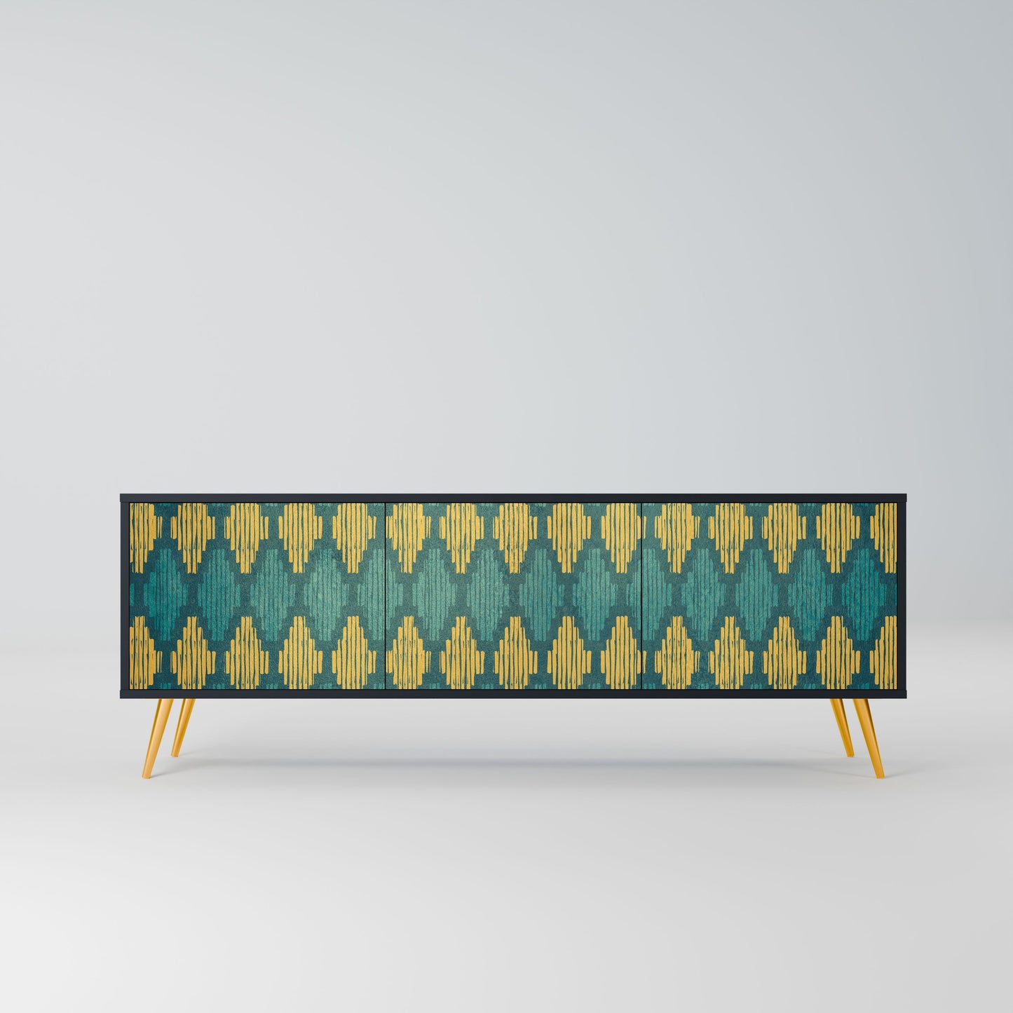 POLYGONS 3-Door TV Stand in Black Finish