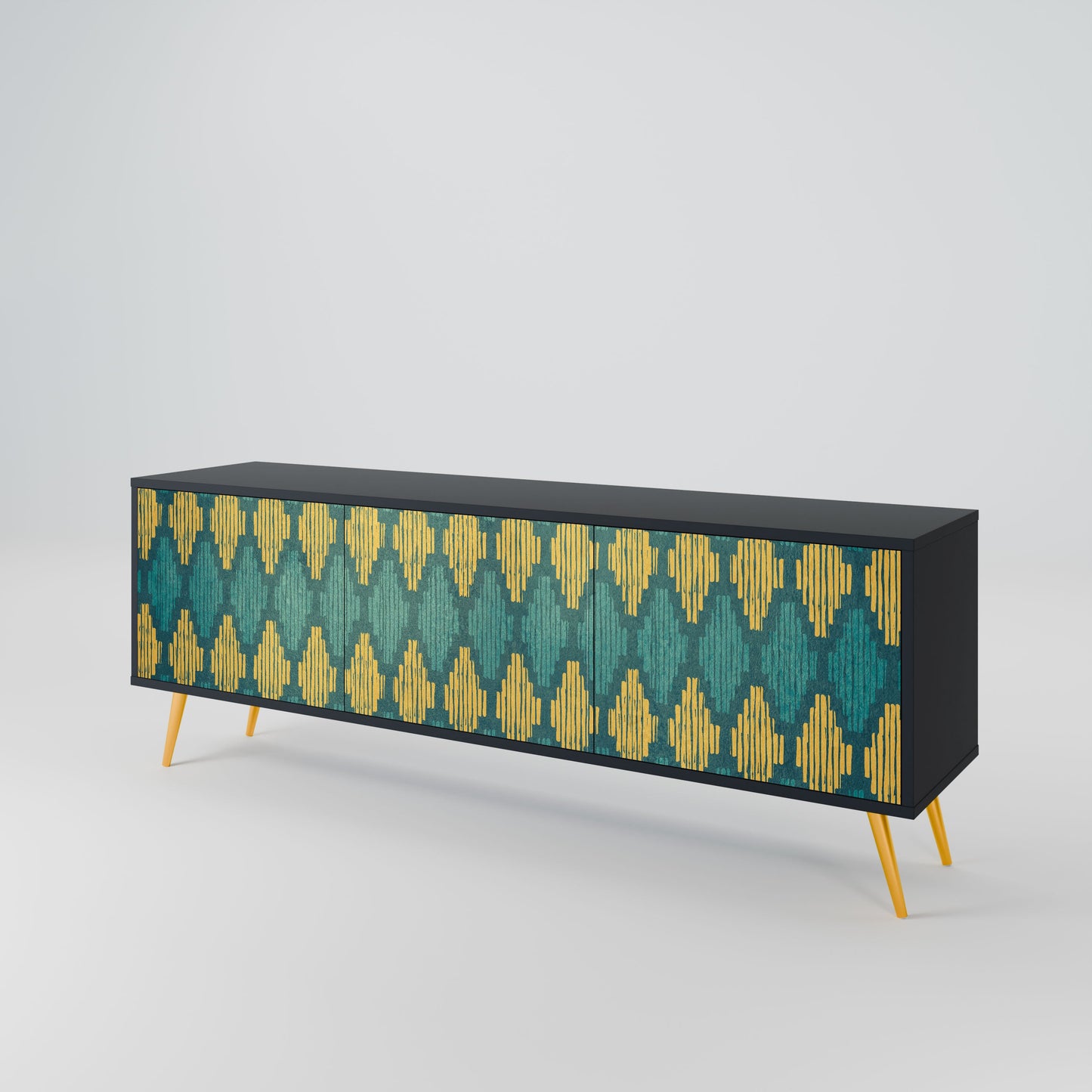 POLYGONS 3-Door TV Stand in Black Finish