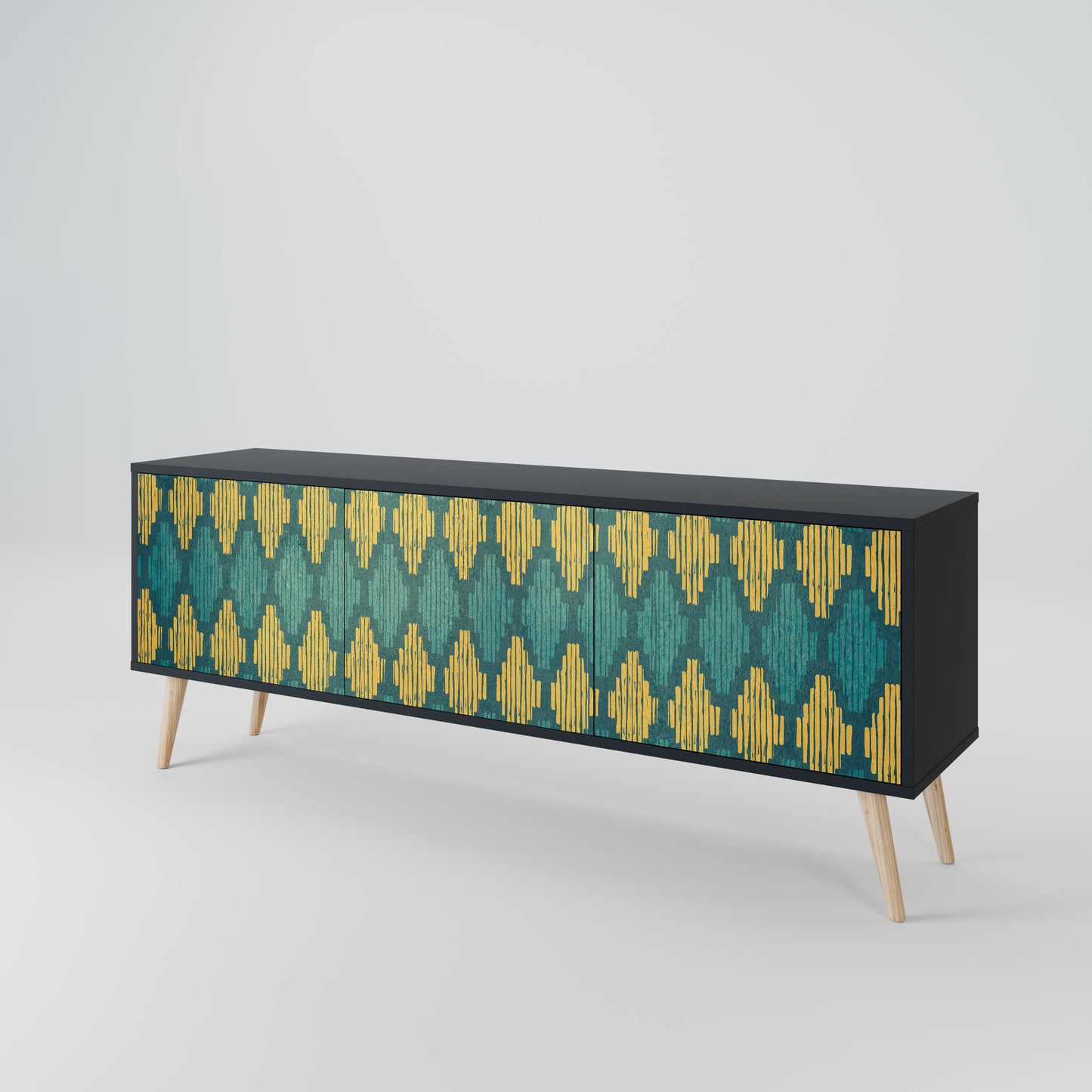 POLYGONS 3-Door TV Stand in Black Finish