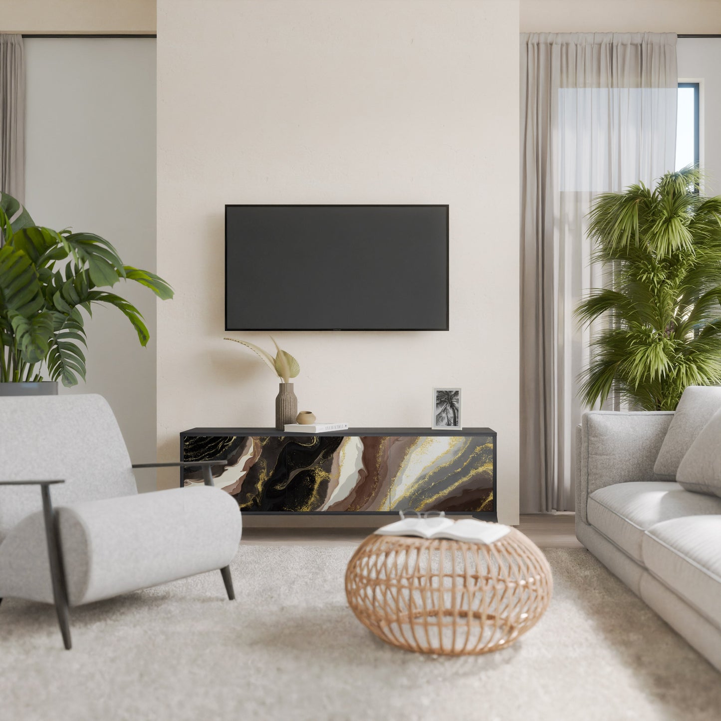 Mobile TV GOLD DUST a 3 ante con finitura nera