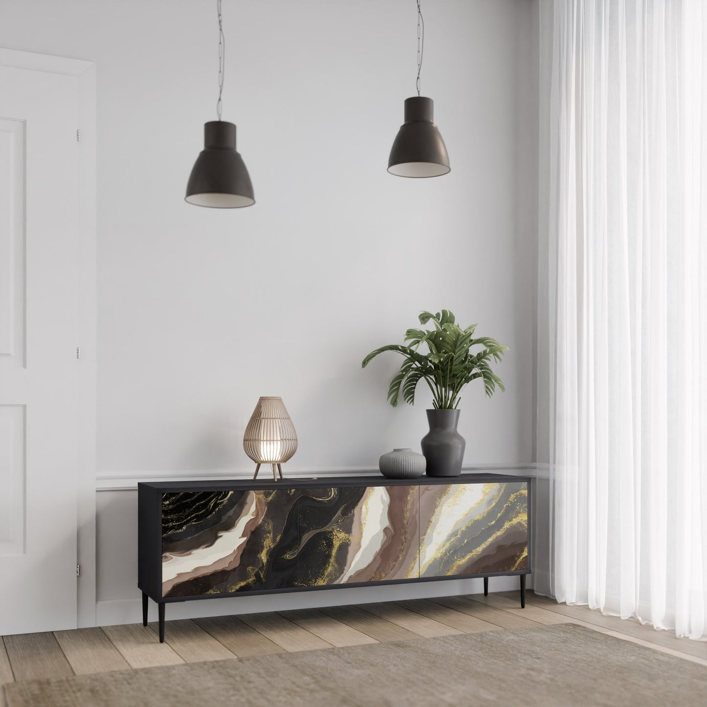 Mobile TV GOLD DUST a 3 ante con finitura nera
