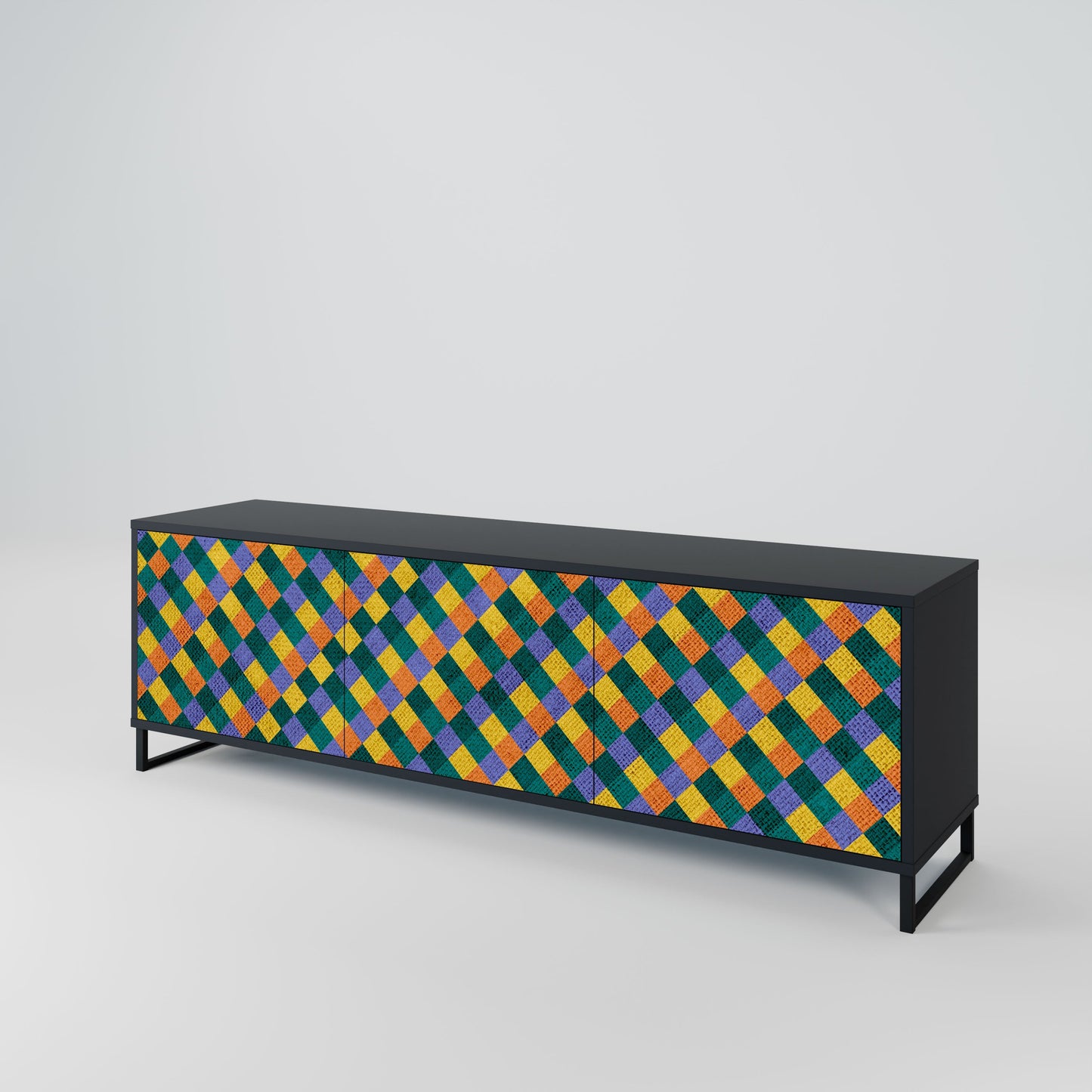 PAINTED SQUARES MIX 3-Door TV Stand in Black Finish