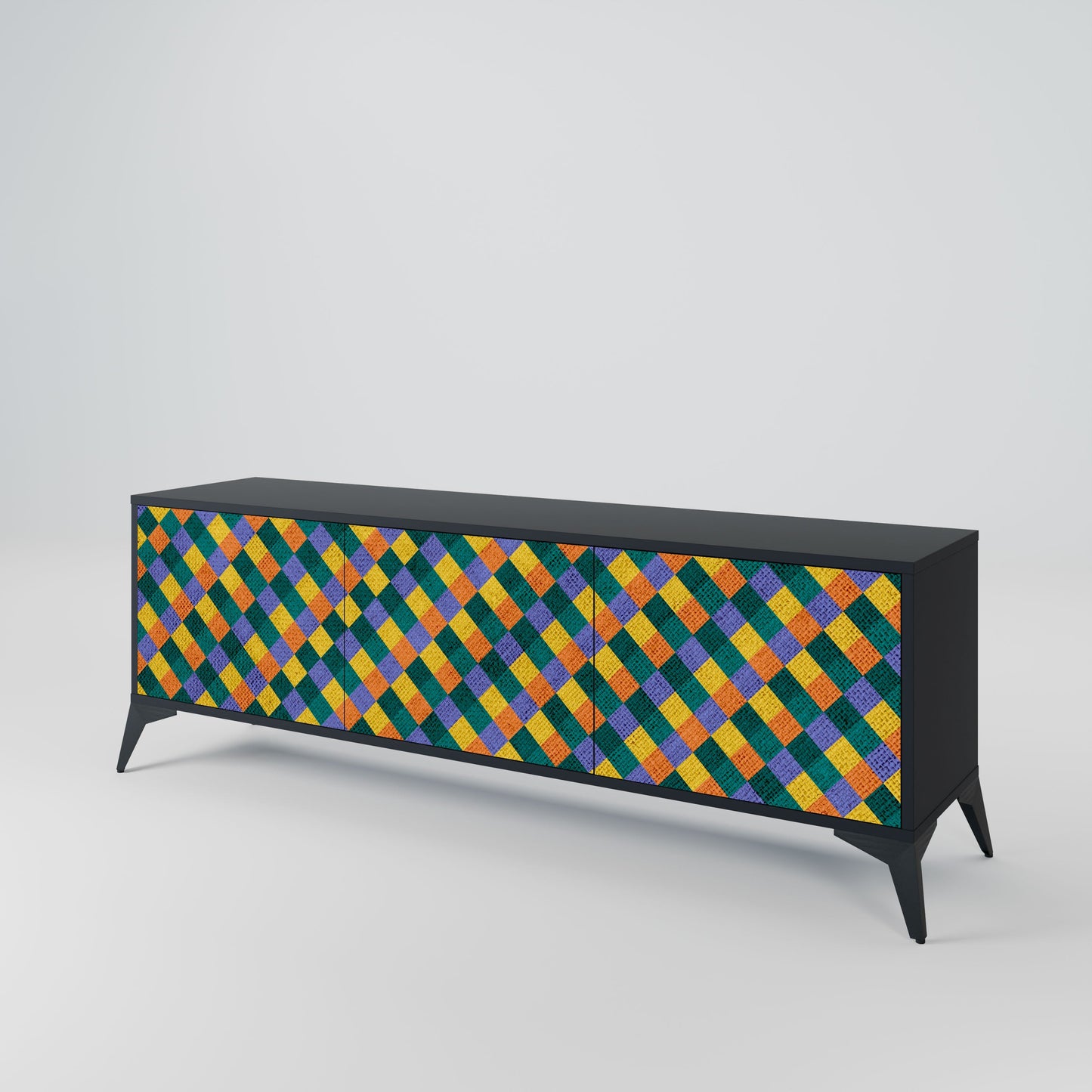 PAINTED SQUARES MIX 3-Door TV Stand in Black Finish