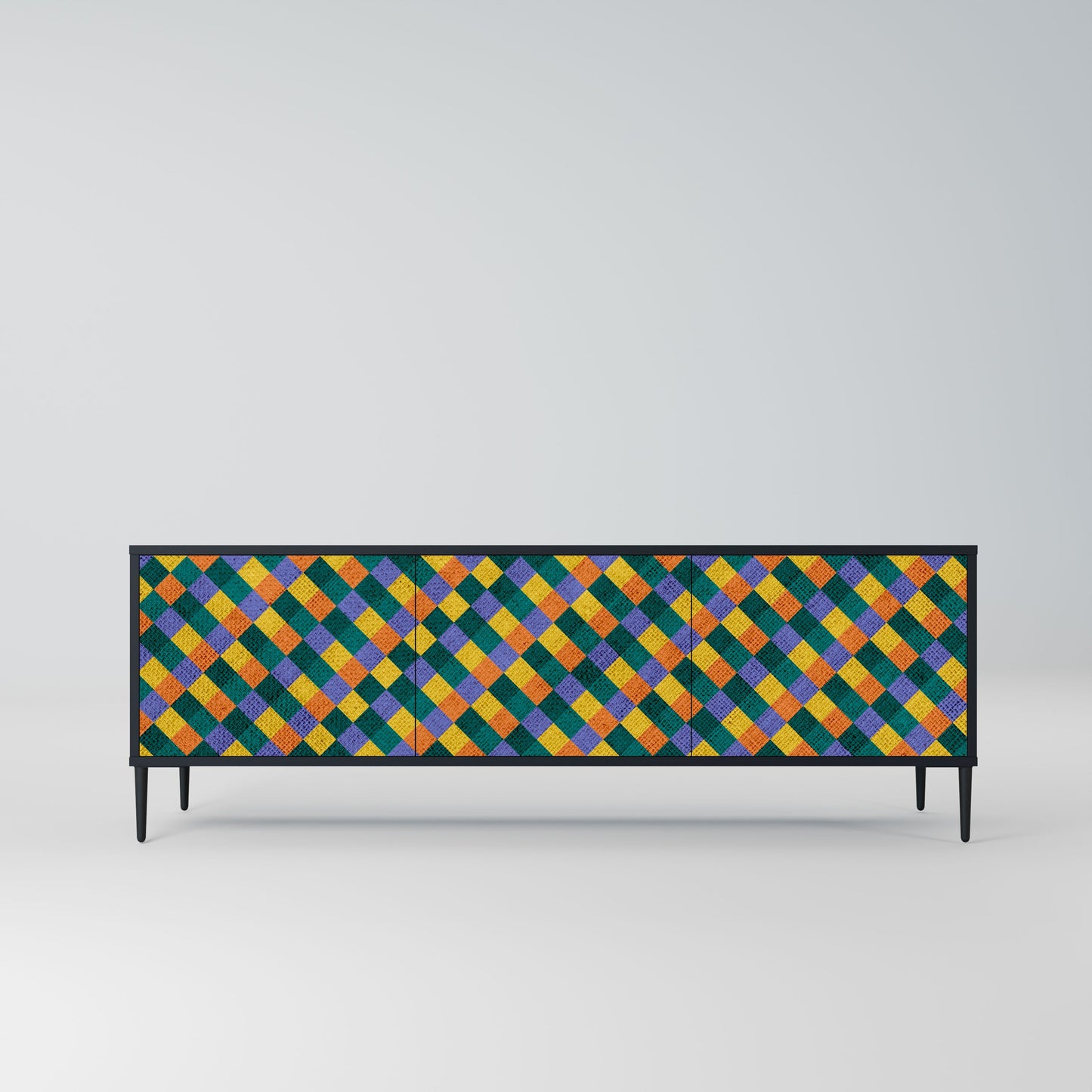 PAINTED SQUARES MIX 3-Door TV Stand in Black Finish