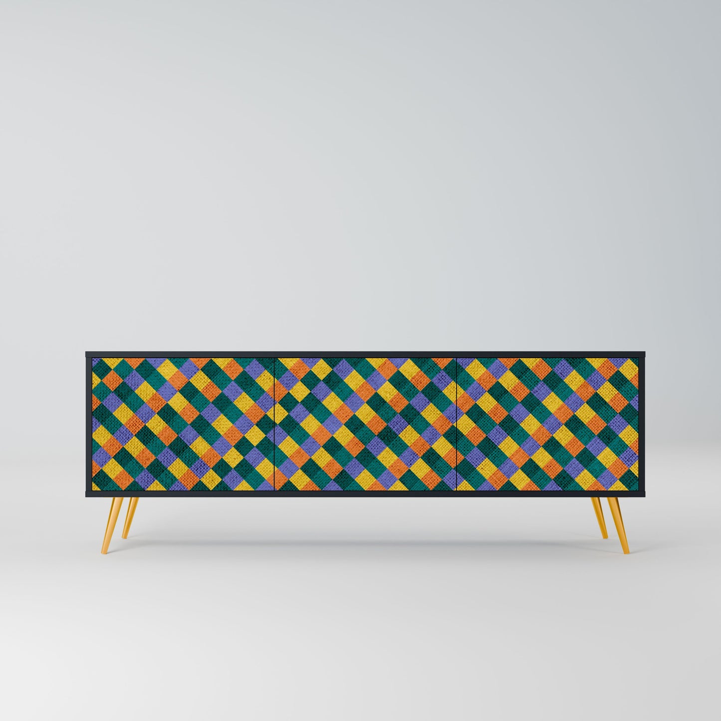 PAINTED SQUARES MIX 3-Door TV Stand in Black Finish