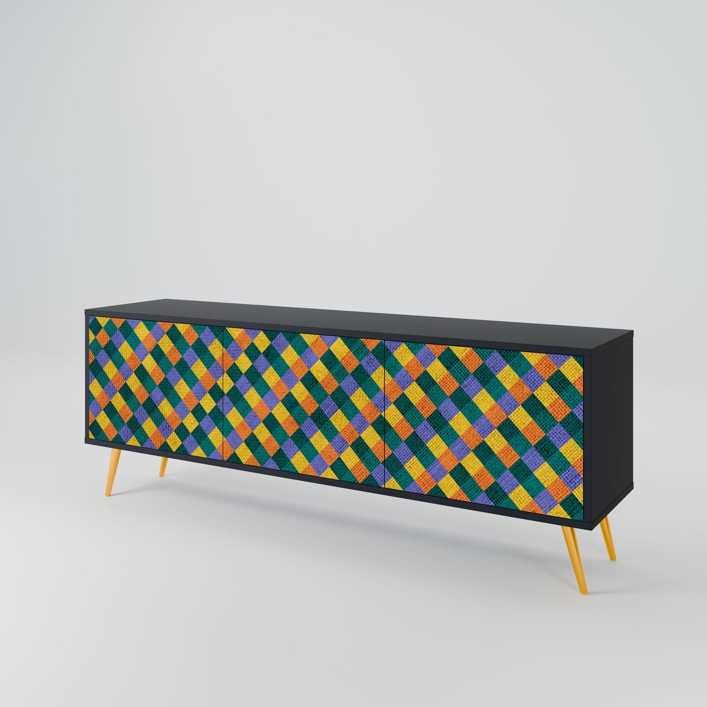 PAINTED SQUARES MIX 3-Door TV Stand in Black Finish