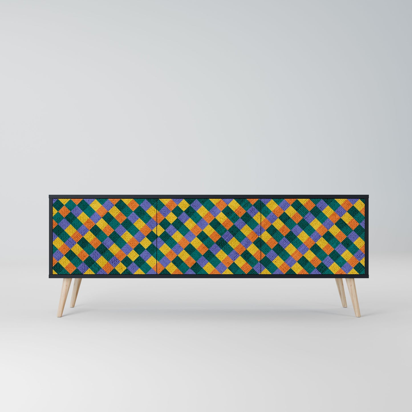 PAINTED SQUARES MIX 3-Door TV Stand in Black Finish