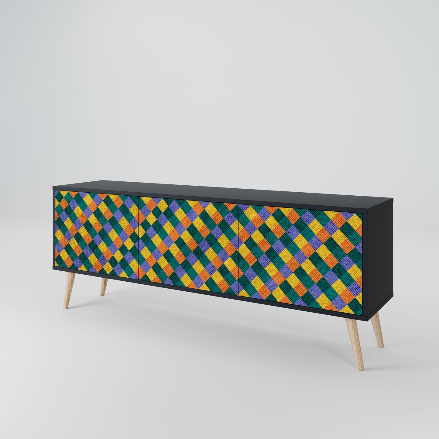 PAINTED SQUARES MIX 3-Door TV Stand in Black Finish