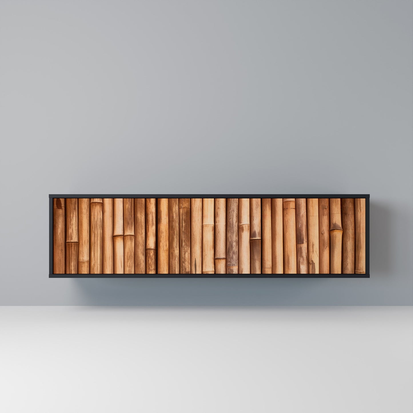 NATURAL WOOD 3-Door TV Stand in Black Finish