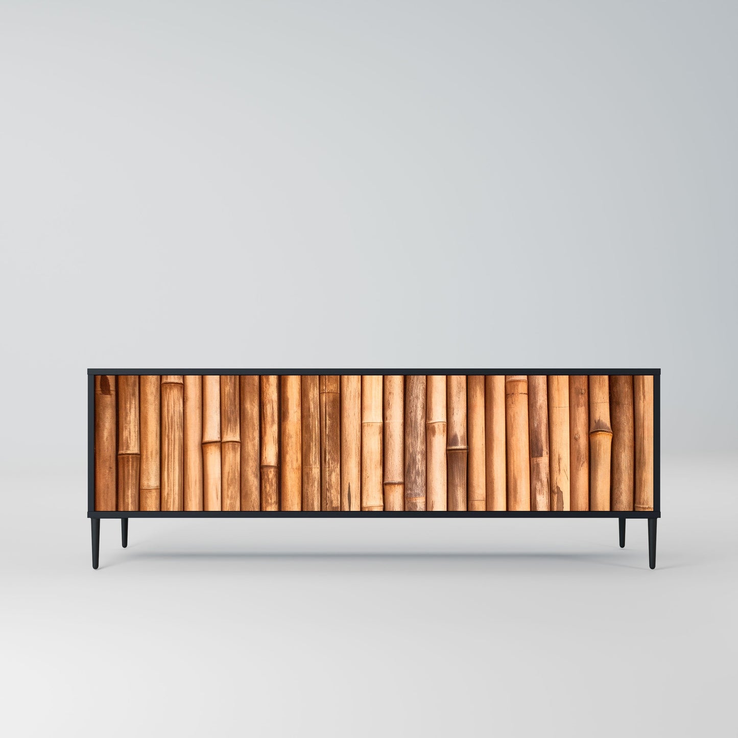 NATURAL WOOD 3-Door TV Stand in Black Finish
