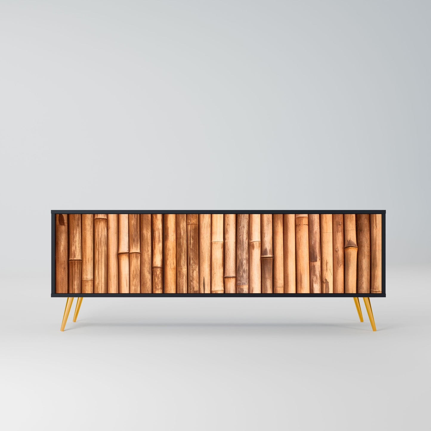 NATURAL WOOD 3-Door TV Stand in Black Finish