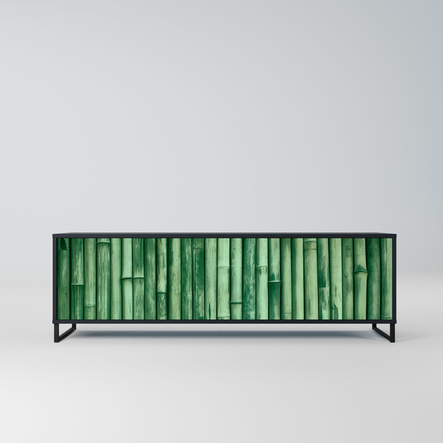 NATURAL GREEN 3-Door TV Stand in Black Finish