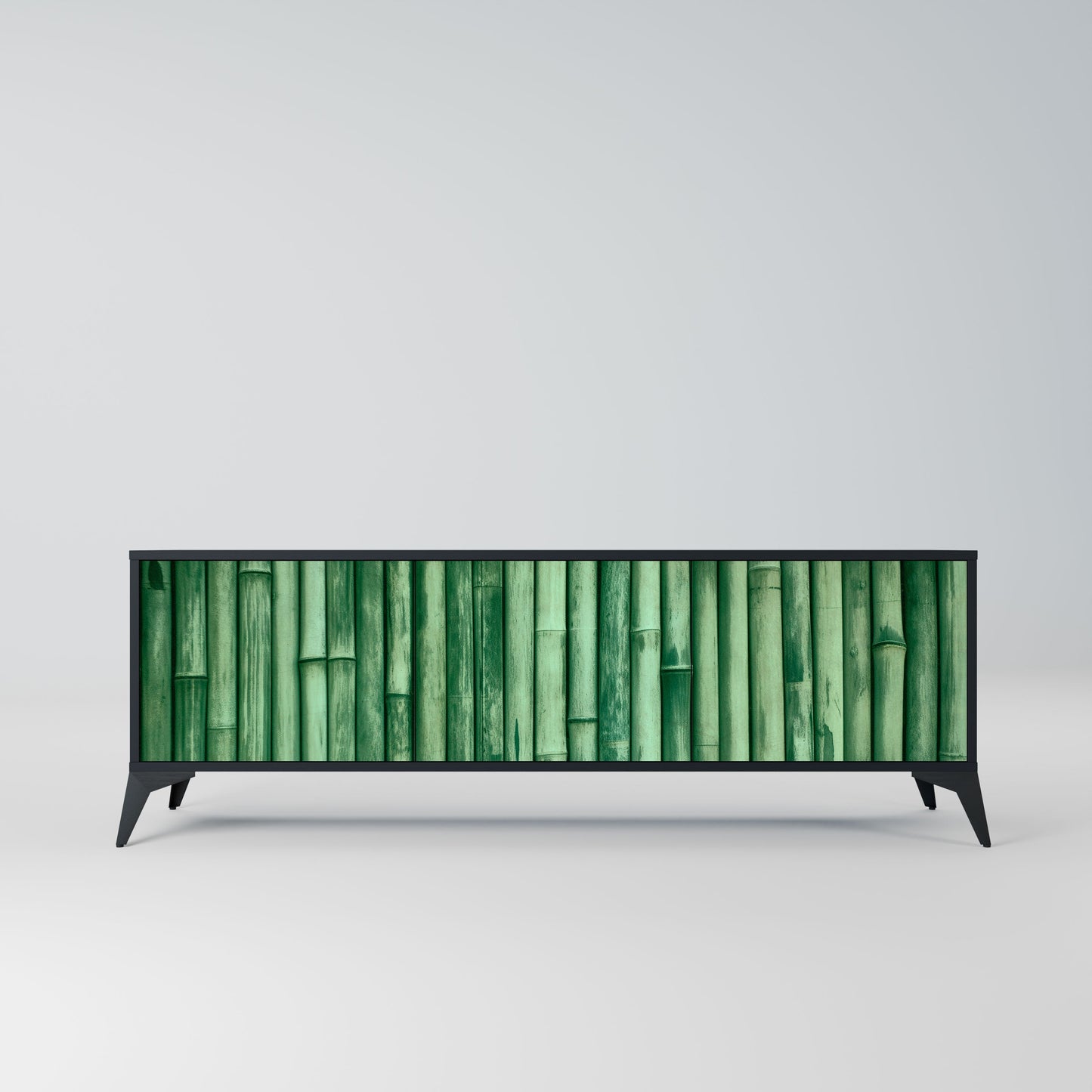 NATURAL GREEN 3-Door TV Stand in Black Finish