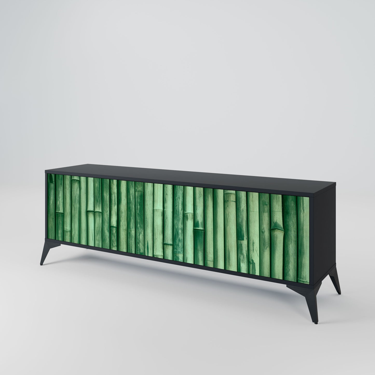 NATURAL GREEN 3-Door TV Stand in Black Finish