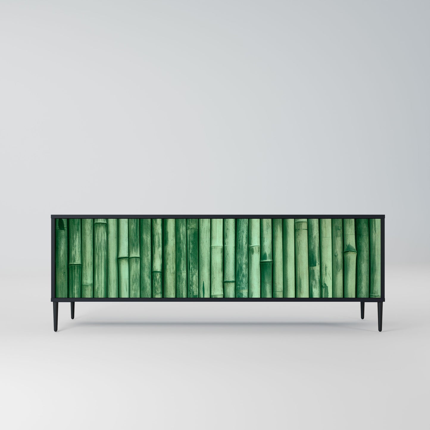 NATURAL GREEN 3-Door TV Stand in Black Finish