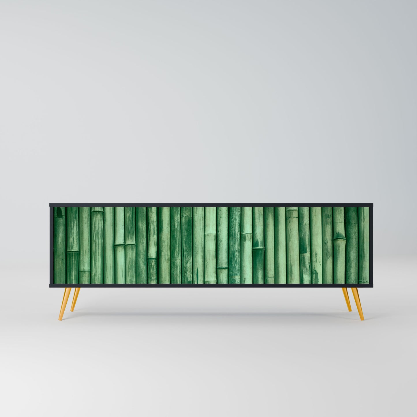 NATURAL GREEN 3-Door TV Stand in Black Finish