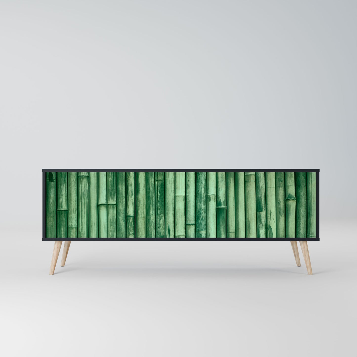 NATURAL GREEN 3-Door TV Stand in Black Finish