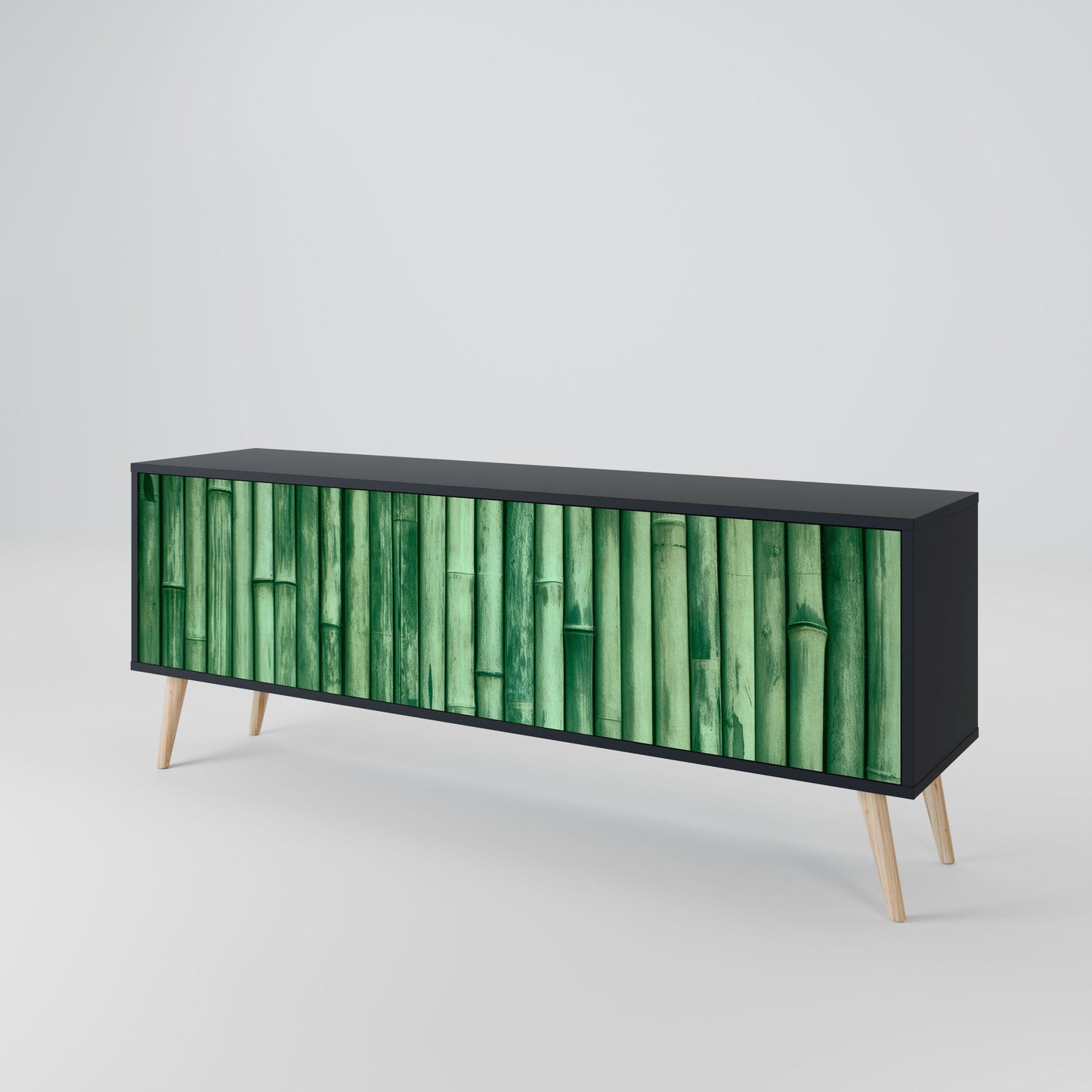 NATURAL GREEN 3-Door TV Stand in Black Finish