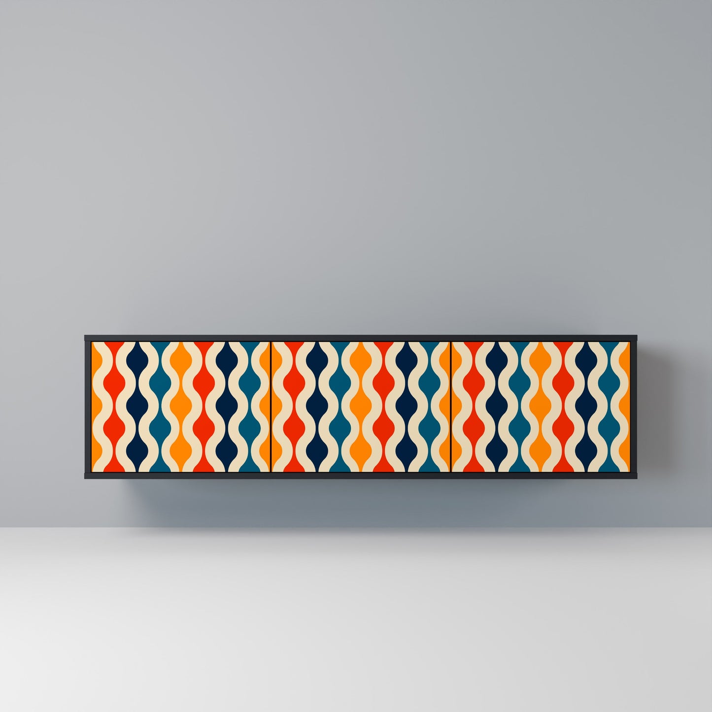 COLORFUL NOSTALGIA 3-Door TV Stand in Black Finish