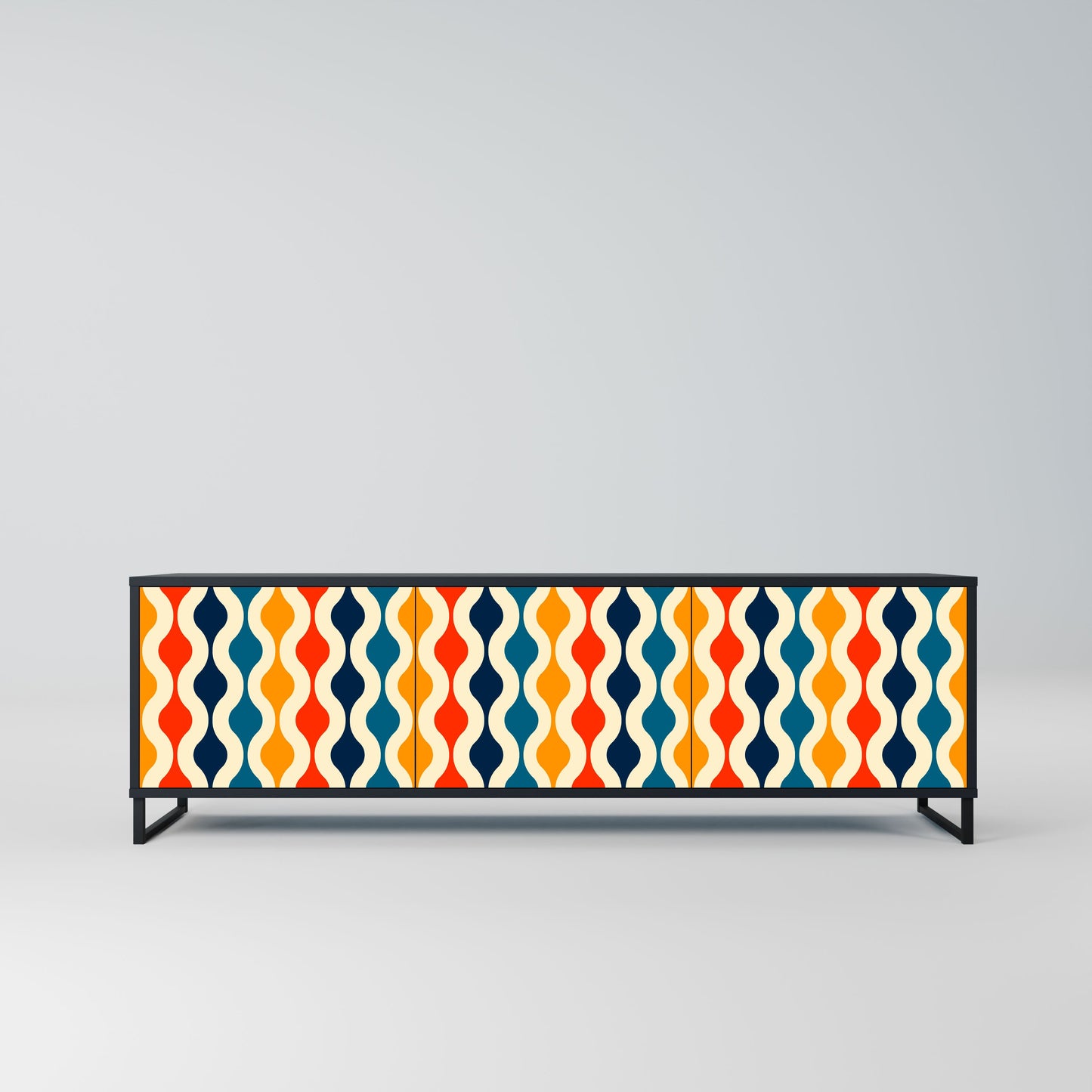 COLORFUL NOSTALGIA 3-Door TV Stand in Black Finish
