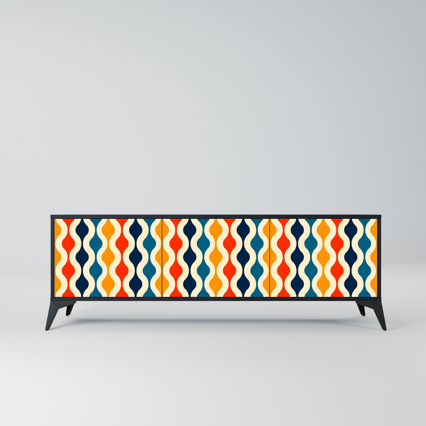 COLORFUL NOSTALGIA 3-Door TV Stand in Black Finish