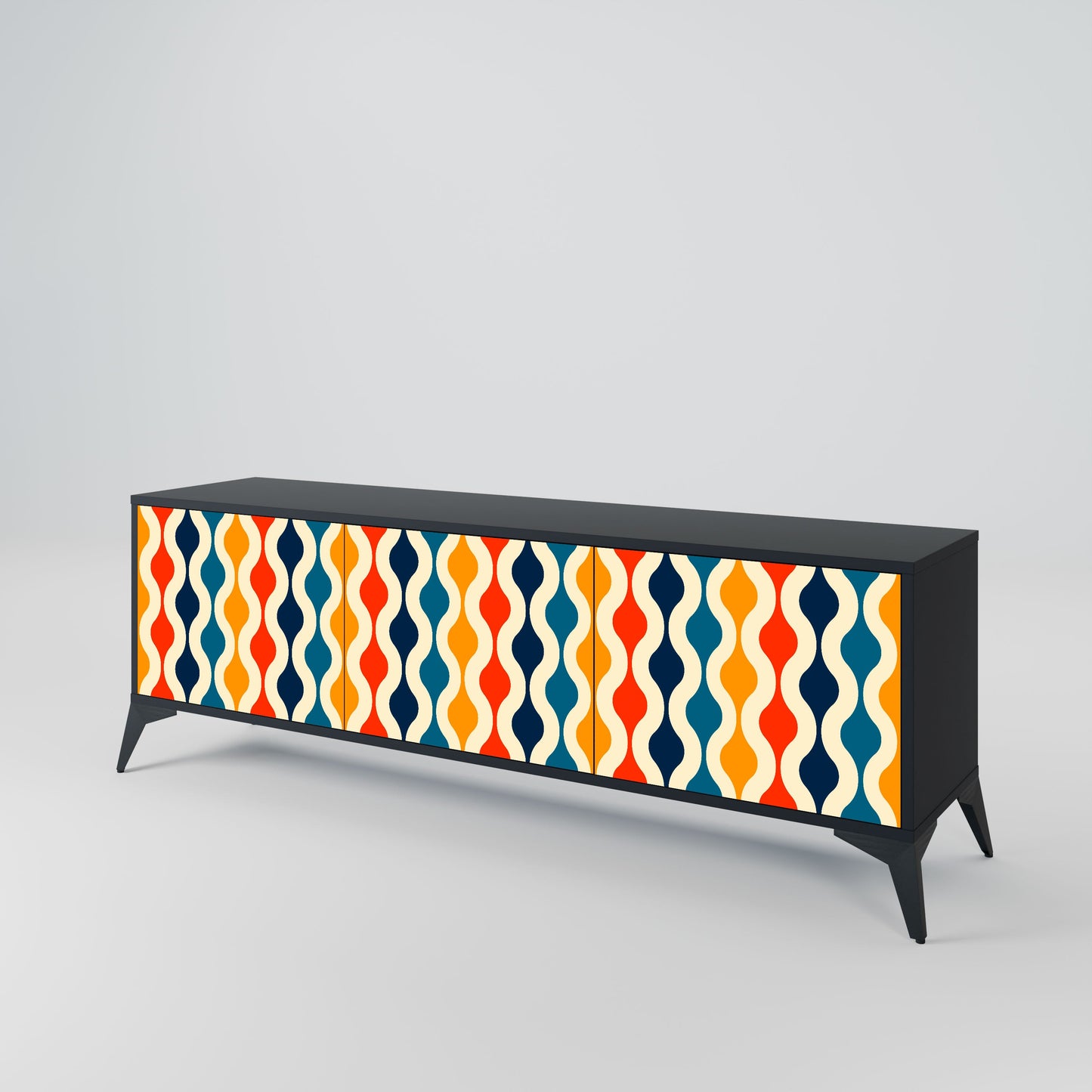 COLORFUL NOSTALGIA 3-Door TV Stand in Black Finish