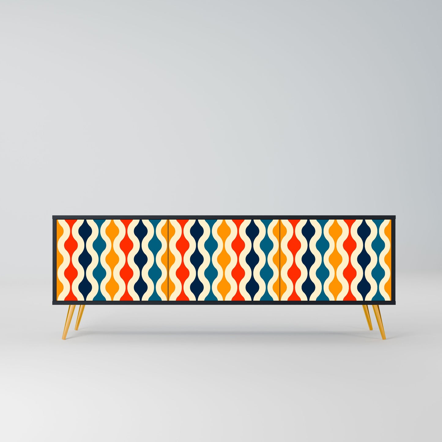 COLORFUL NOSTALGIA 3-Door TV Stand in Black Finish
