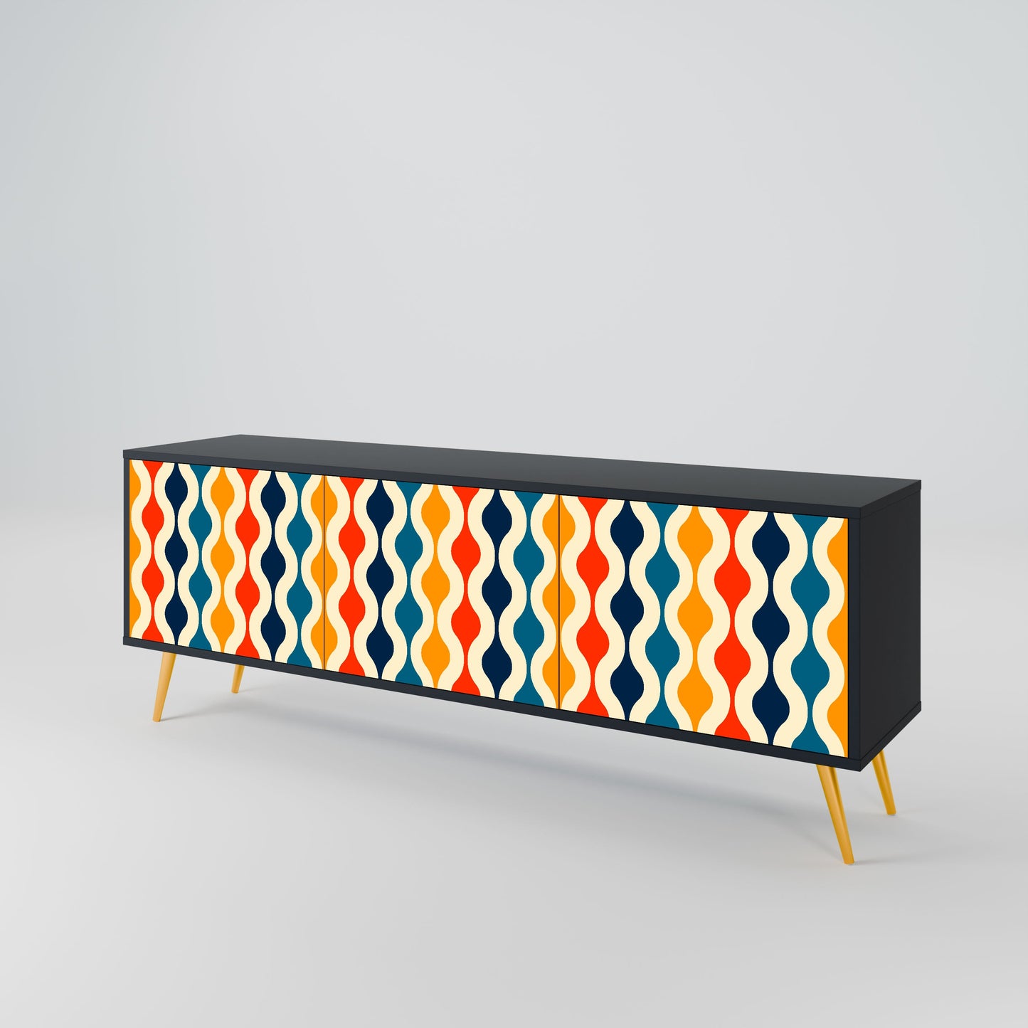 COLORFUL NOSTALGIA 3-Door TV Stand in Black Finish