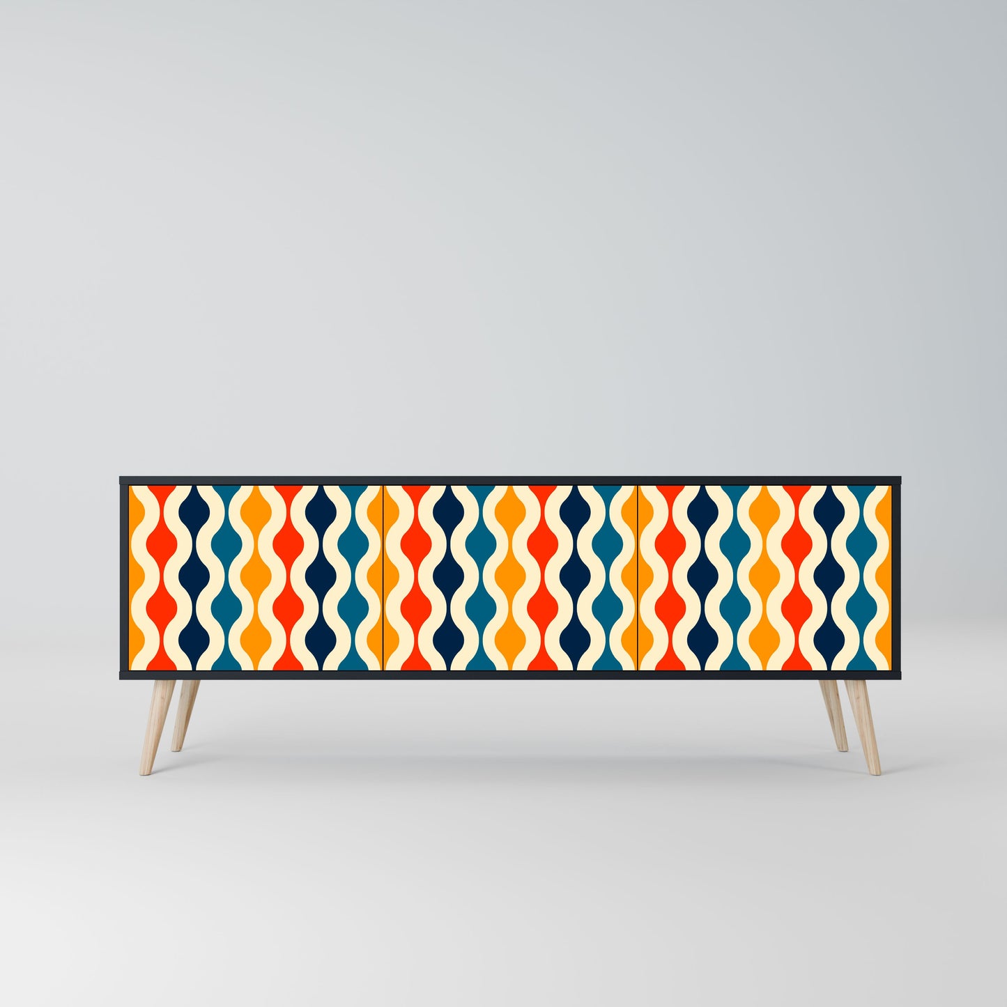 COLORFUL NOSTALGIA 3-Door TV Stand in Black Finish