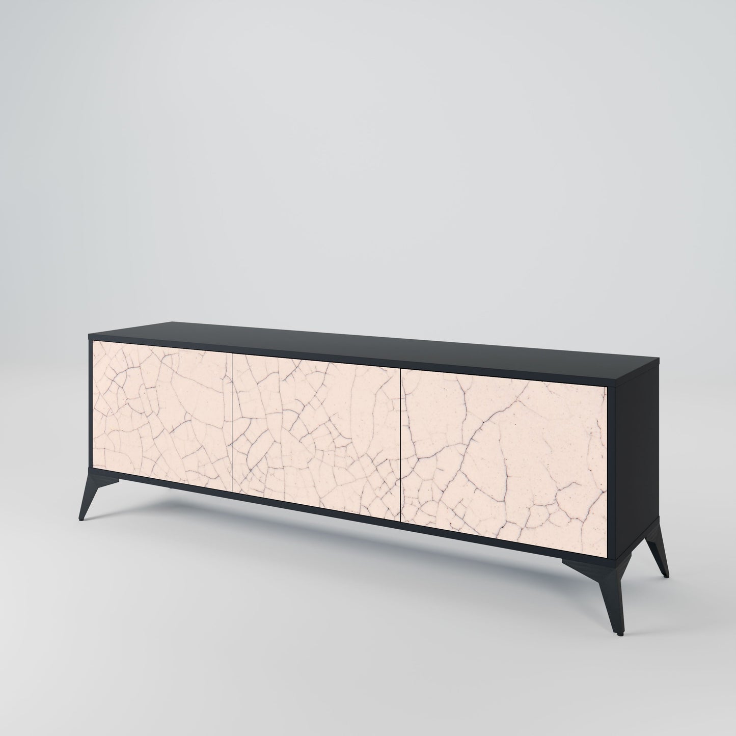 Mobile TV a 3 ante con struttura in ceramica e finitura nera