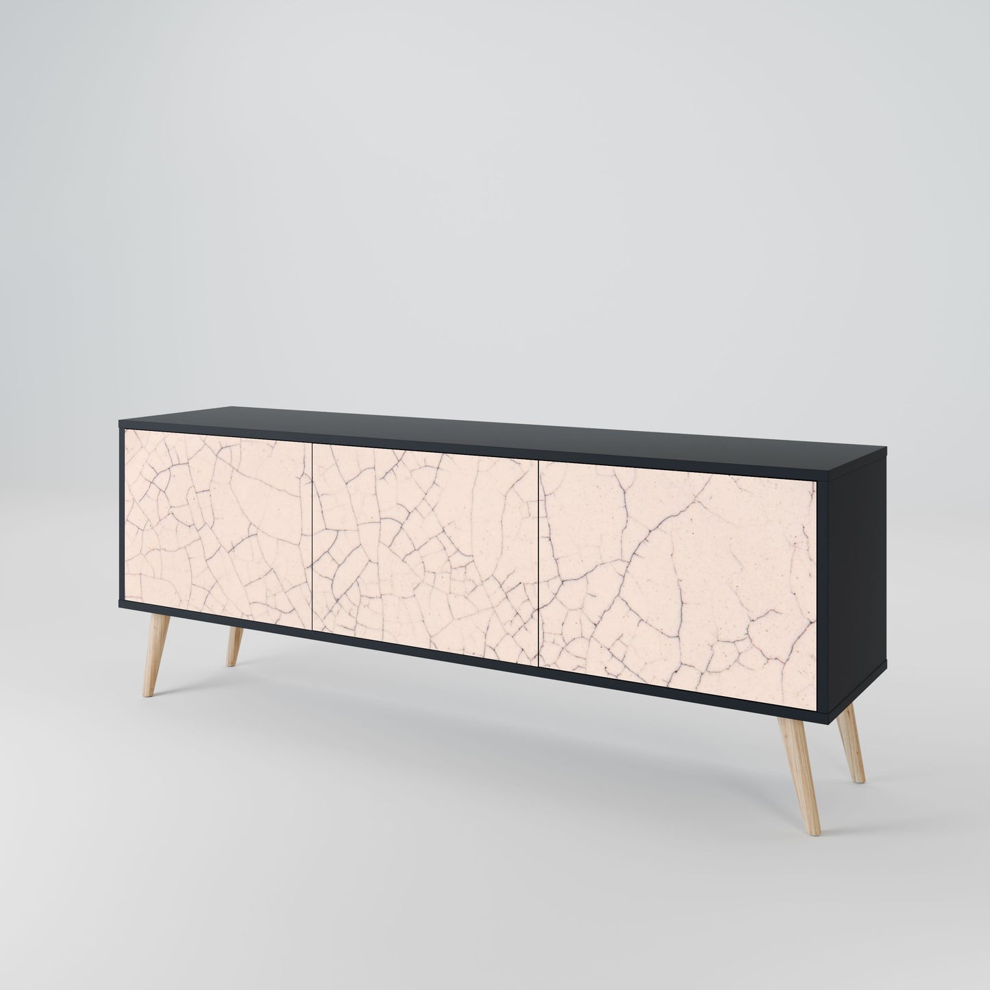 Mobile TV a 3 ante con struttura in ceramica e finitura nera