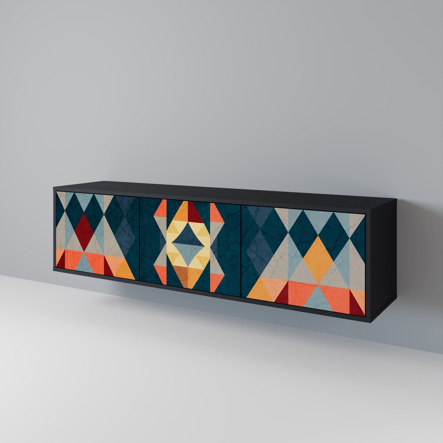 Mobile TV a 3 ante CRACKED ILLUSION in finitura nera