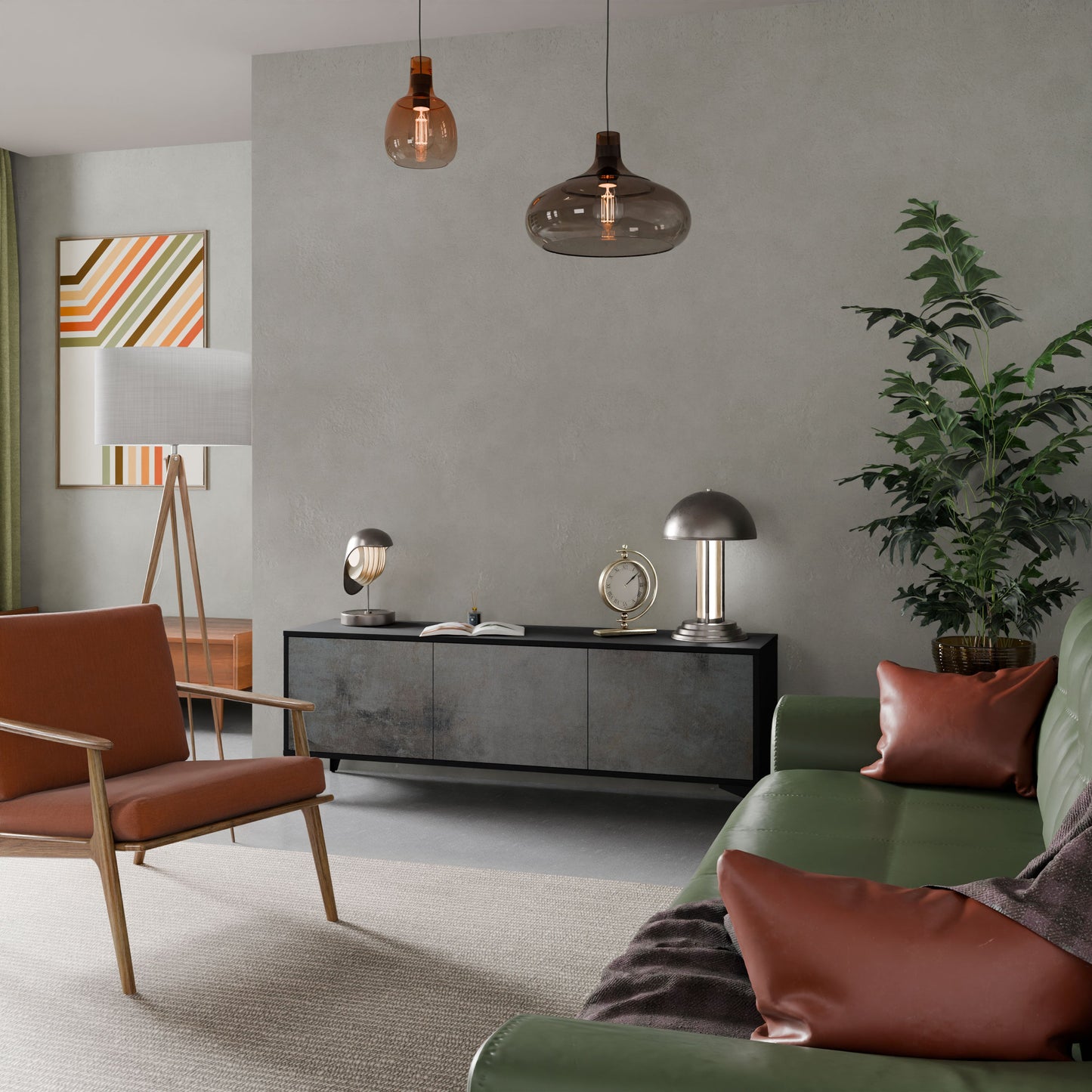 Mobile TV CONCRETE WALL a 3 ante in finitura nera