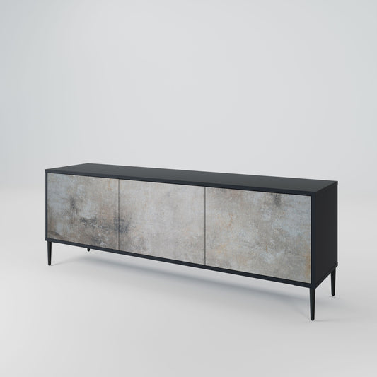 CONCRETE WALL 3-Door TV Stand in Black Finish