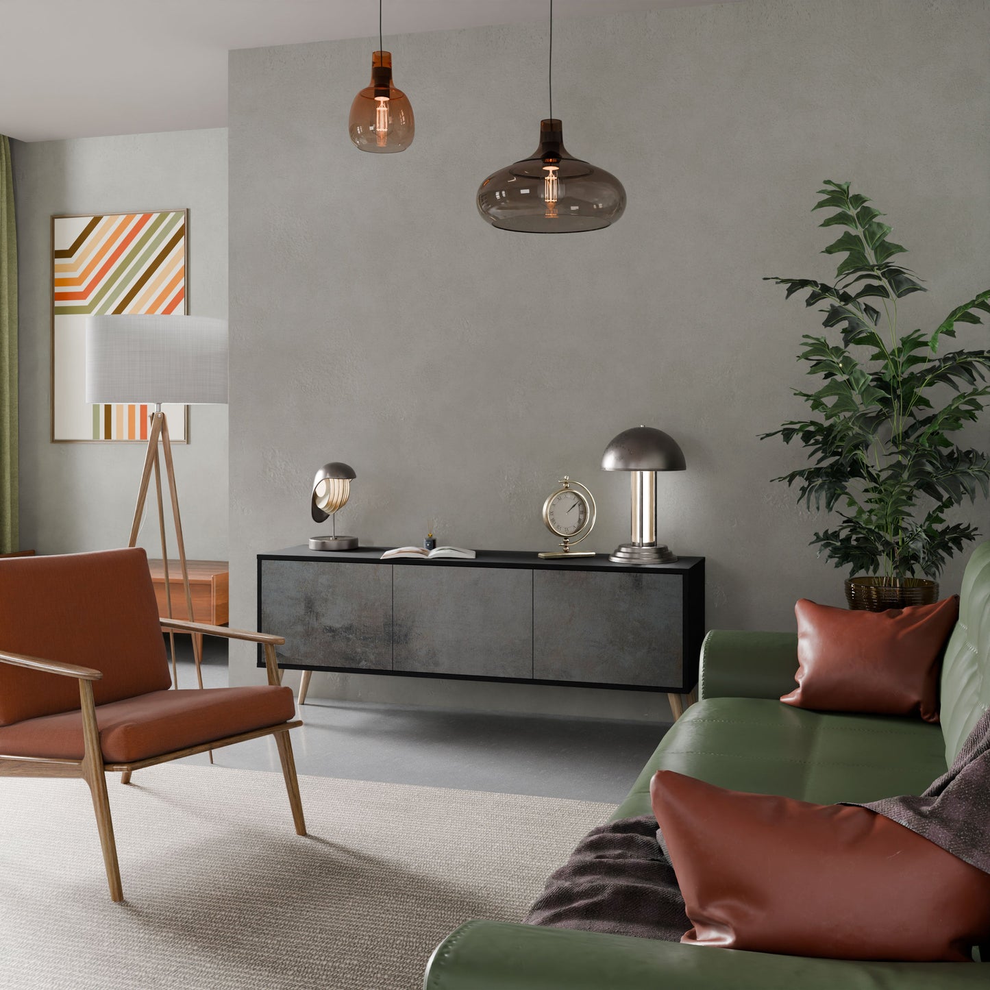 Mobile TV CONCRETE WALL a 3 ante in finitura nera