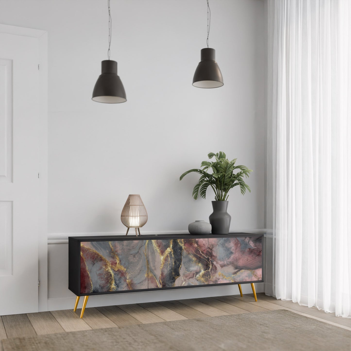 Mobile TV GOLDEN TIDES a 3 ante con finitura nera