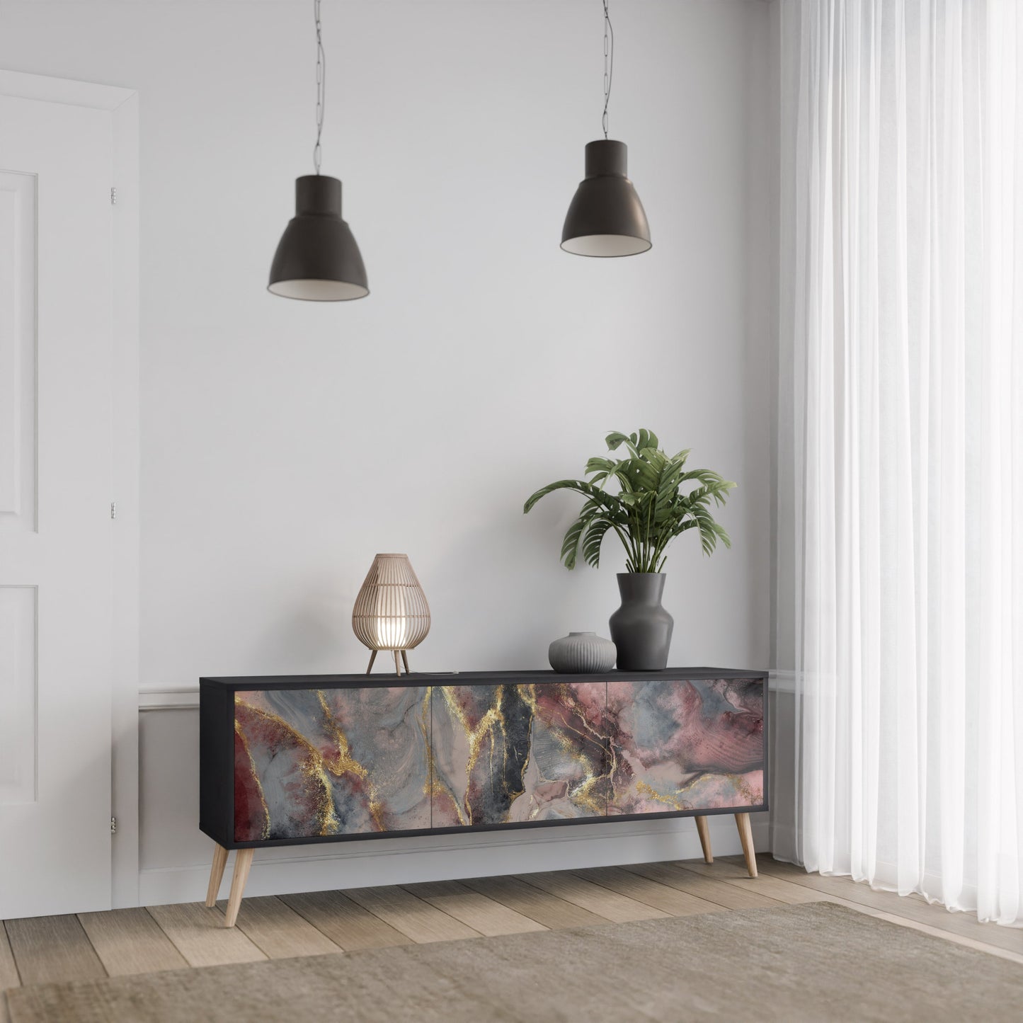 Mobile TV GOLDEN TIDES a 3 ante con finitura nera