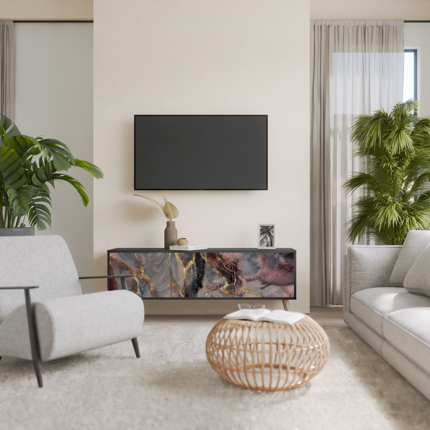 Mobile TV GOLDEN TIDES a 3 ante con finitura nera